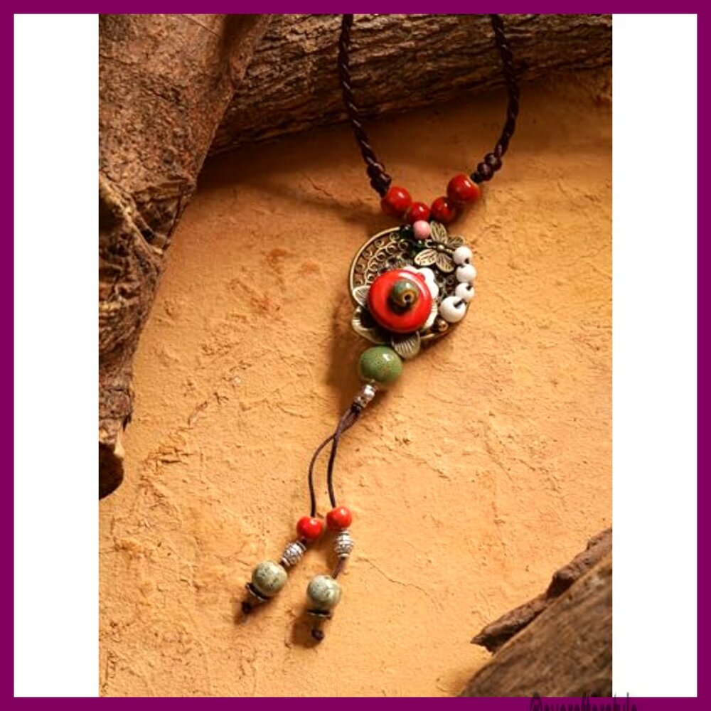 Adjustable Ceramic Bead Statement Y Necklace, Boh… - image 4